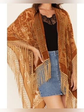 Idyllwind Burnt Orange Floral Fringe Kimono